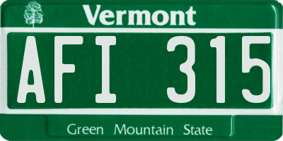 VT license plate AFI315