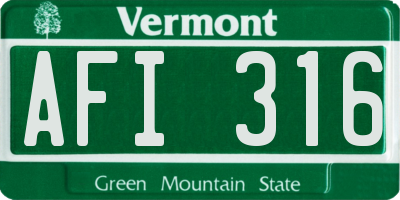 VT license plate AFI316