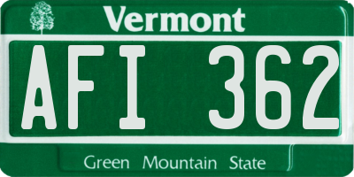 VT license plate AFI362