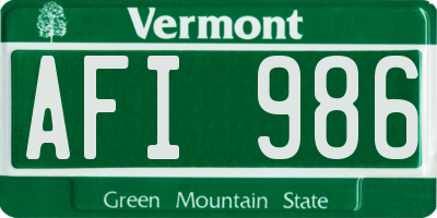 VT license plate AFI986