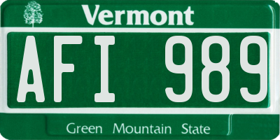 VT license plate AFI989