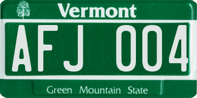 VT license plate AFJ004