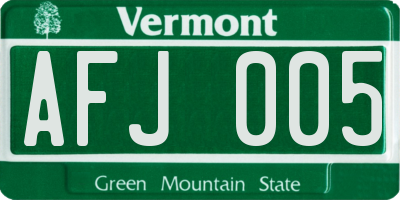 VT license plate AFJ005