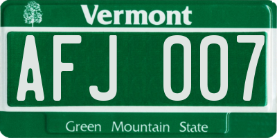 VT license plate AFJ007