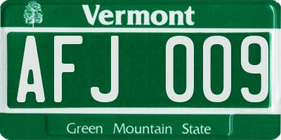 VT license plate AFJ009