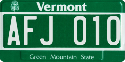 VT license plate AFJ010