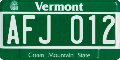 VT license plate AFJ012