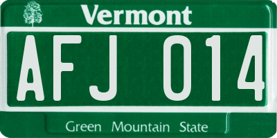 VT license plate AFJ014