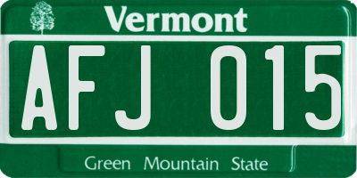 VT license plate AFJ015