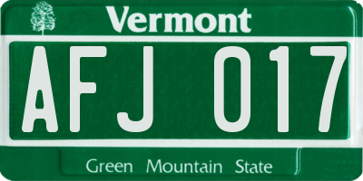 VT license plate AFJ017