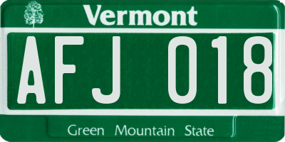 VT license plate AFJ018