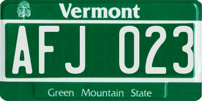 VT license plate AFJ023