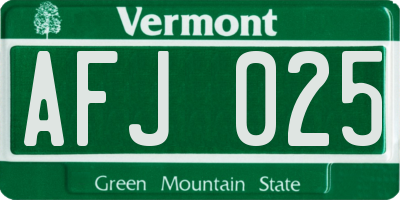 VT license plate AFJ025
