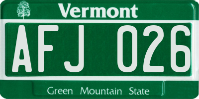 VT license plate AFJ026