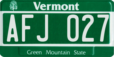 VT license plate AFJ027