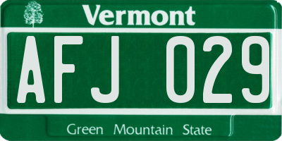 VT license plate AFJ029
