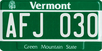VT license plate AFJ030