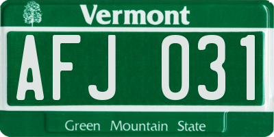 VT license plate AFJ031