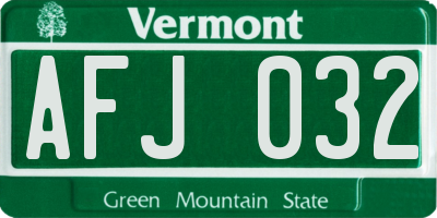 VT license plate AFJ032