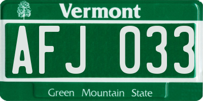 VT license plate AFJ033