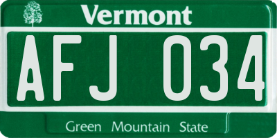 VT license plate AFJ034
