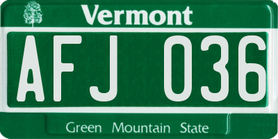 VT license plate AFJ036