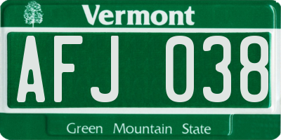 VT license plate AFJ038