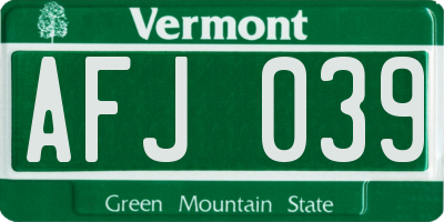 VT license plate AFJ039
