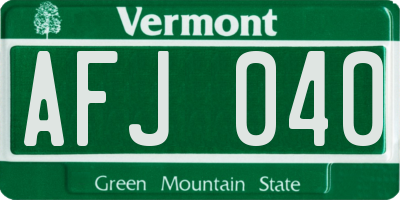 VT license plate AFJ040