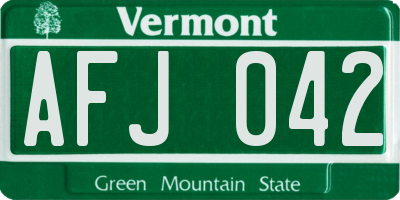 VT license plate AFJ042