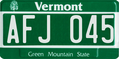 VT license plate AFJ045