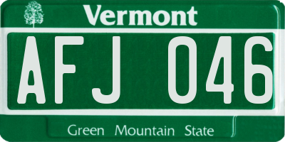 VT license plate AFJ046