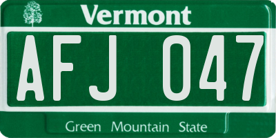 VT license plate AFJ047
