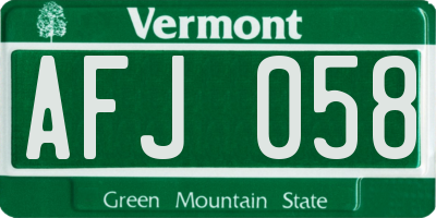 VT license plate AFJ058