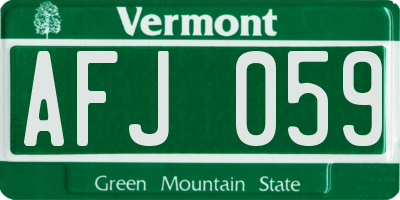 VT license plate AFJ059