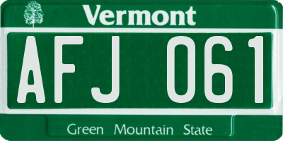 VT license plate AFJ061