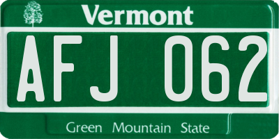 VT license plate AFJ062
