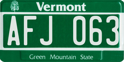 VT license plate AFJ063