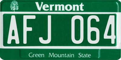 VT license plate AFJ064