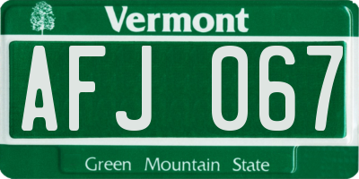 VT license plate AFJ067