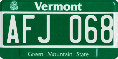 VT license plate AFJ068