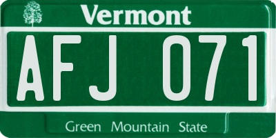VT license plate AFJ071