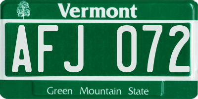 VT license plate AFJ072