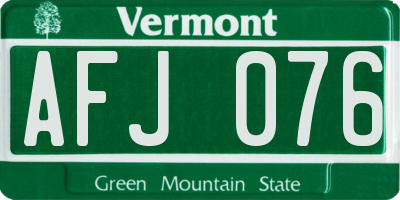 VT license plate AFJ076