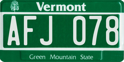 VT license plate AFJ078