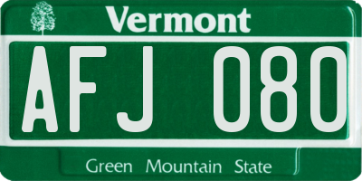 VT license plate AFJ080