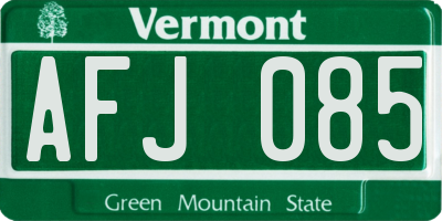 VT license plate AFJ085