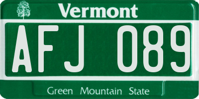 VT license plate AFJ089