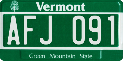 VT license plate AFJ091