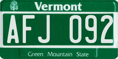 VT license plate AFJ092